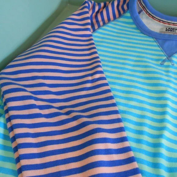 Lands' End Serious Sweats Women's Multicolor Striped Knit Sweatshirt Size M - Picture 3 of 7